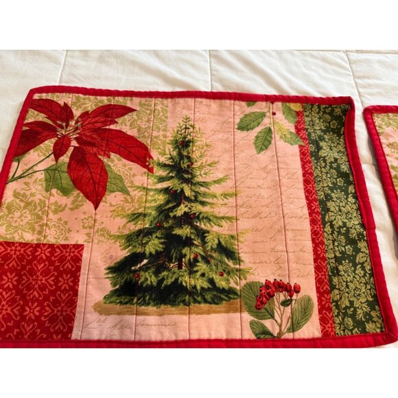 4 Handcrafted Quilted Carte Postel French Country Christmas Placemats Tree - Picture 9 of 15